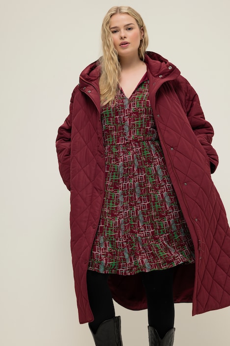 Steppmantel, oversized, Kapuze, Zipper, Seitenschlitze