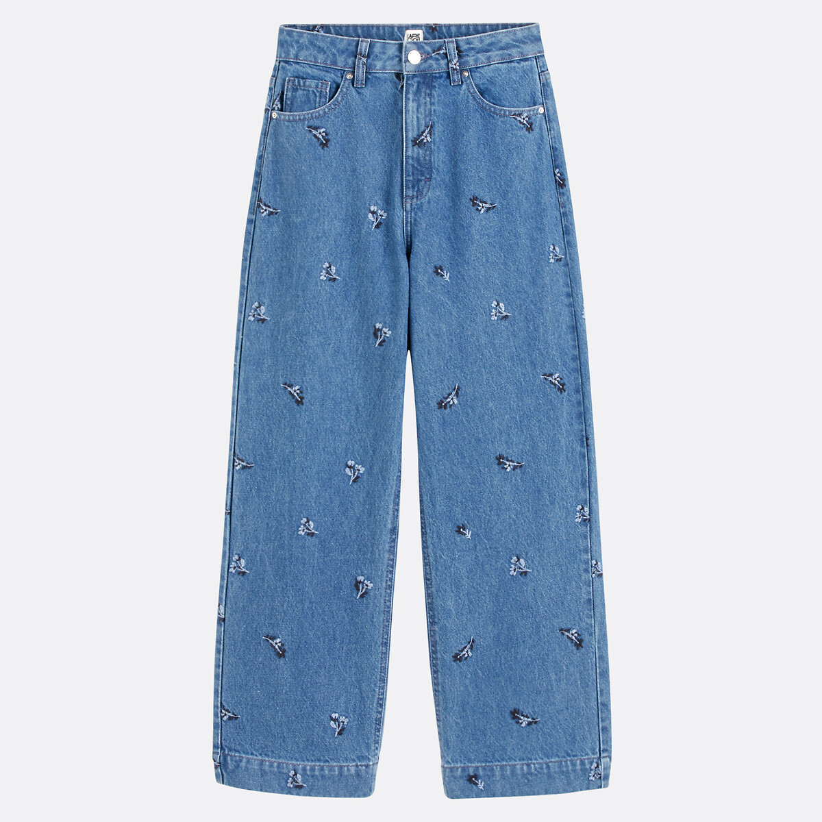 COLEÇÃO LA REDOUTE<br>Calça jeans bordada, larga e curta, cintura alta