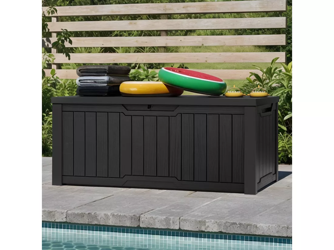 YITAHOME Boîte de Rangement d'Extérieur - Verrouillable - Coffre de Jardin - 142 x 67 x 69 cm - Table Polyvalente - Noir