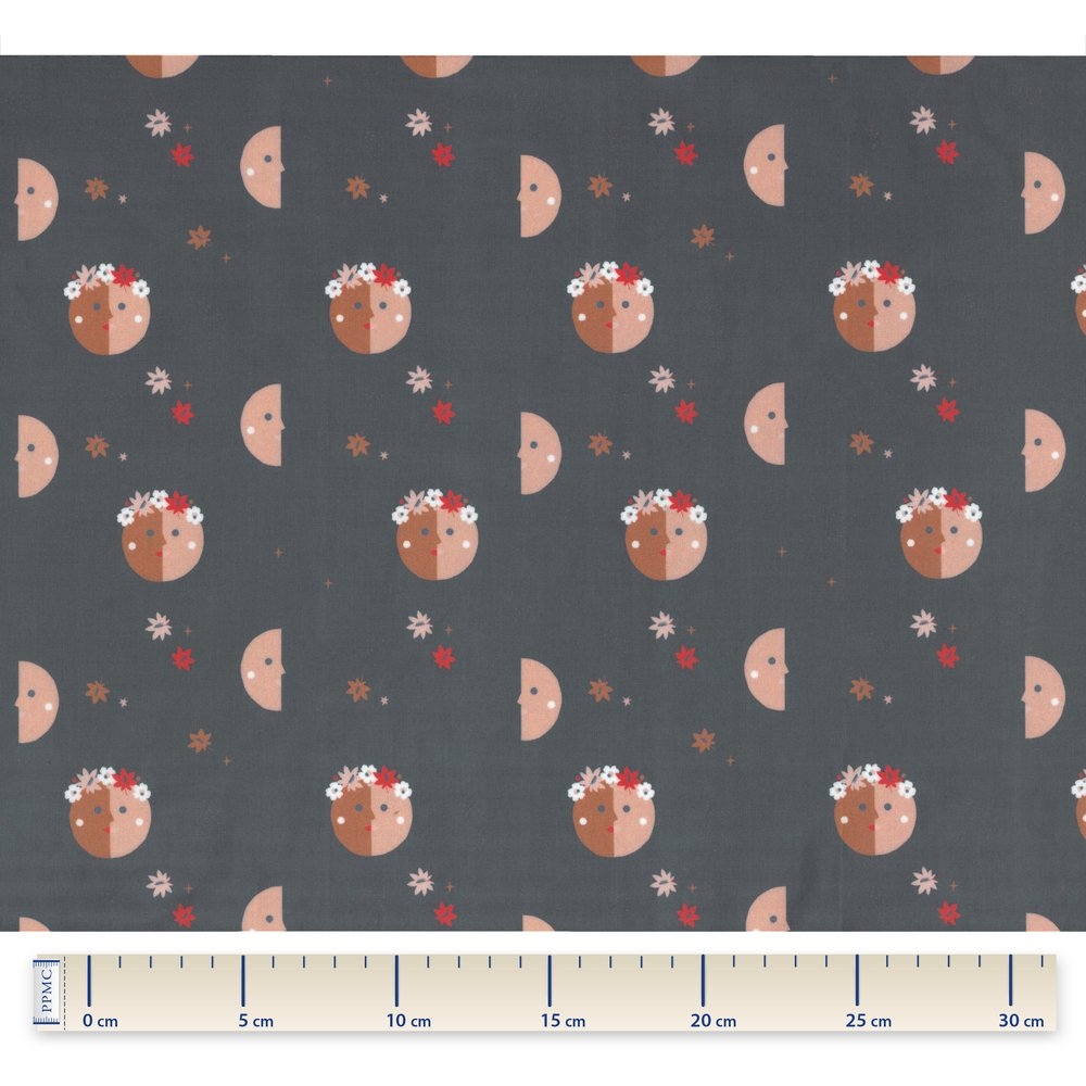 Coupon Tissu Enduit De 35Cm Ex2250 Lunes Fleuries