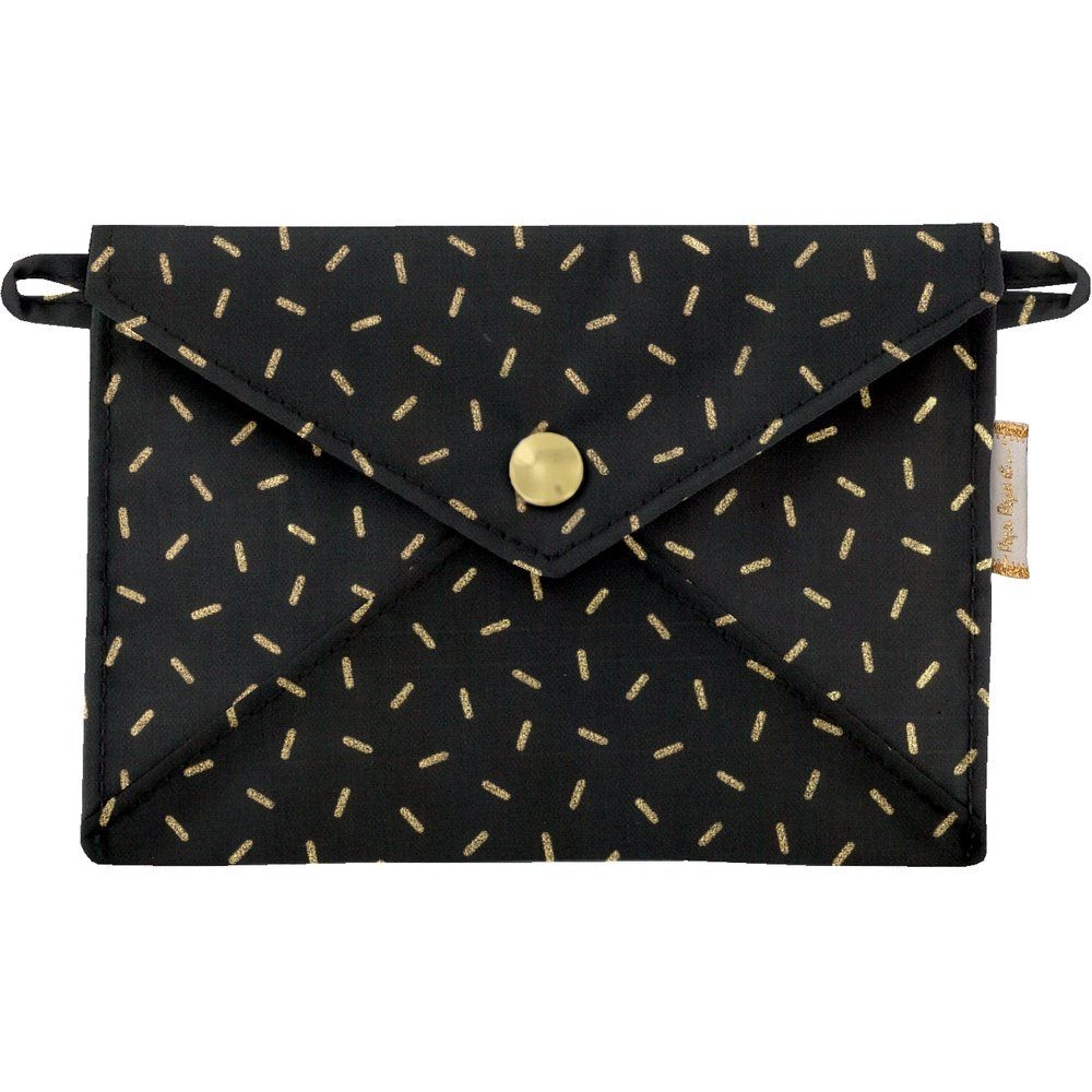 Petite Pochette Enveloppe Paille Dorée Noir