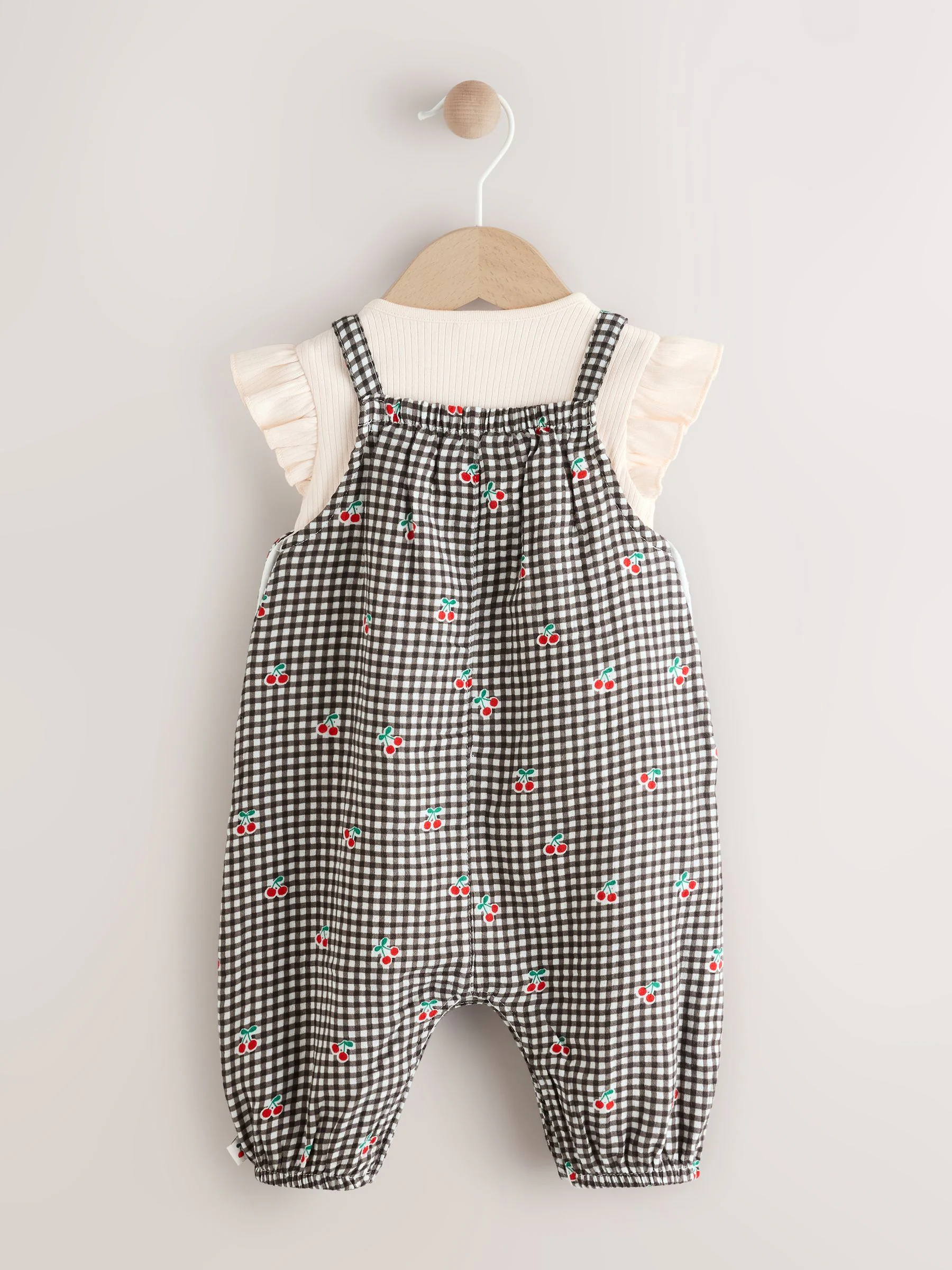 Zwart/wit geruite kers - Babyset van rompertje met korte mouwen en tuinbroek (0mnd -2jr)