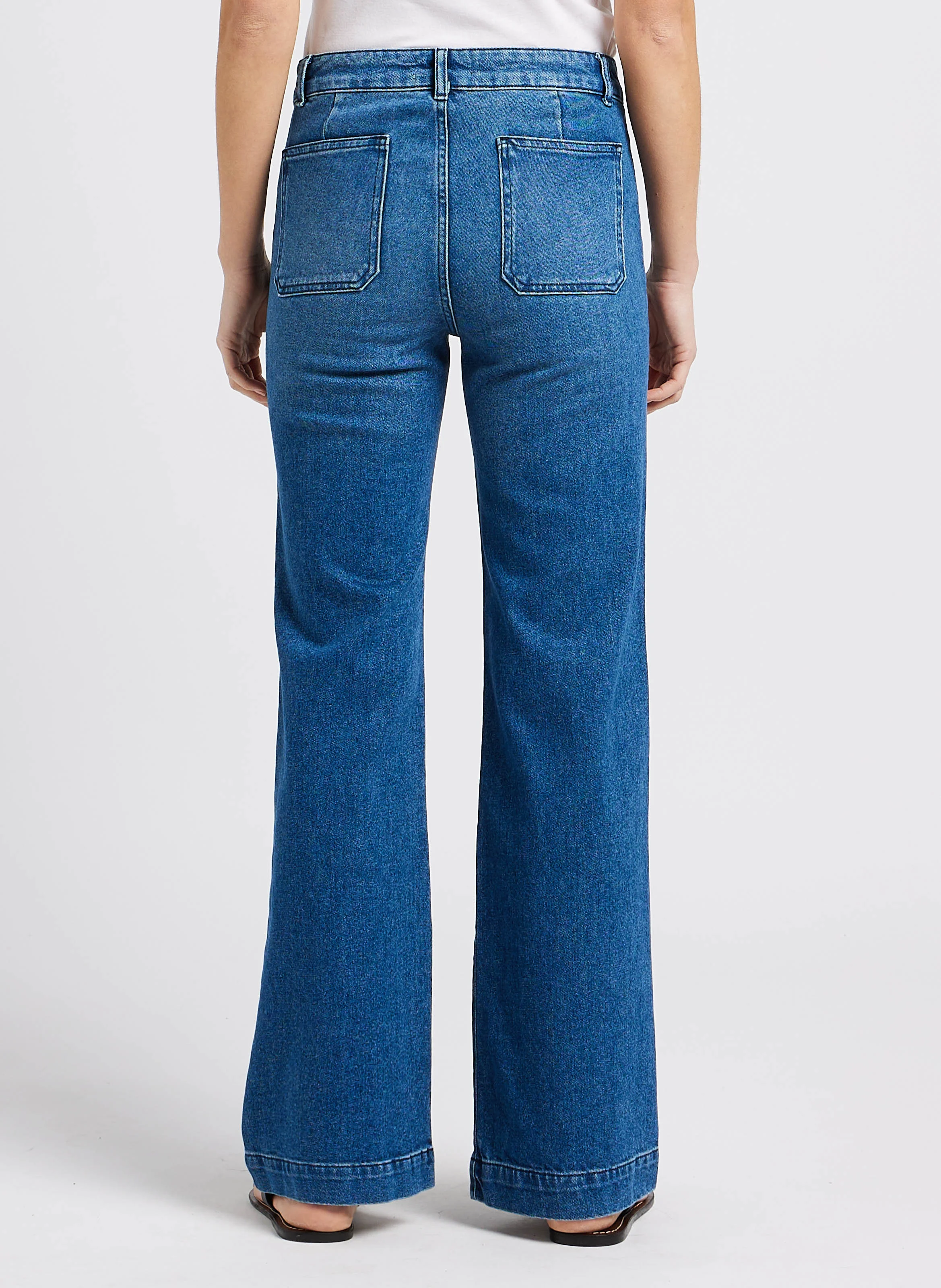 HENDRIX - Jean flare taille haute en coton stretch| Bleu