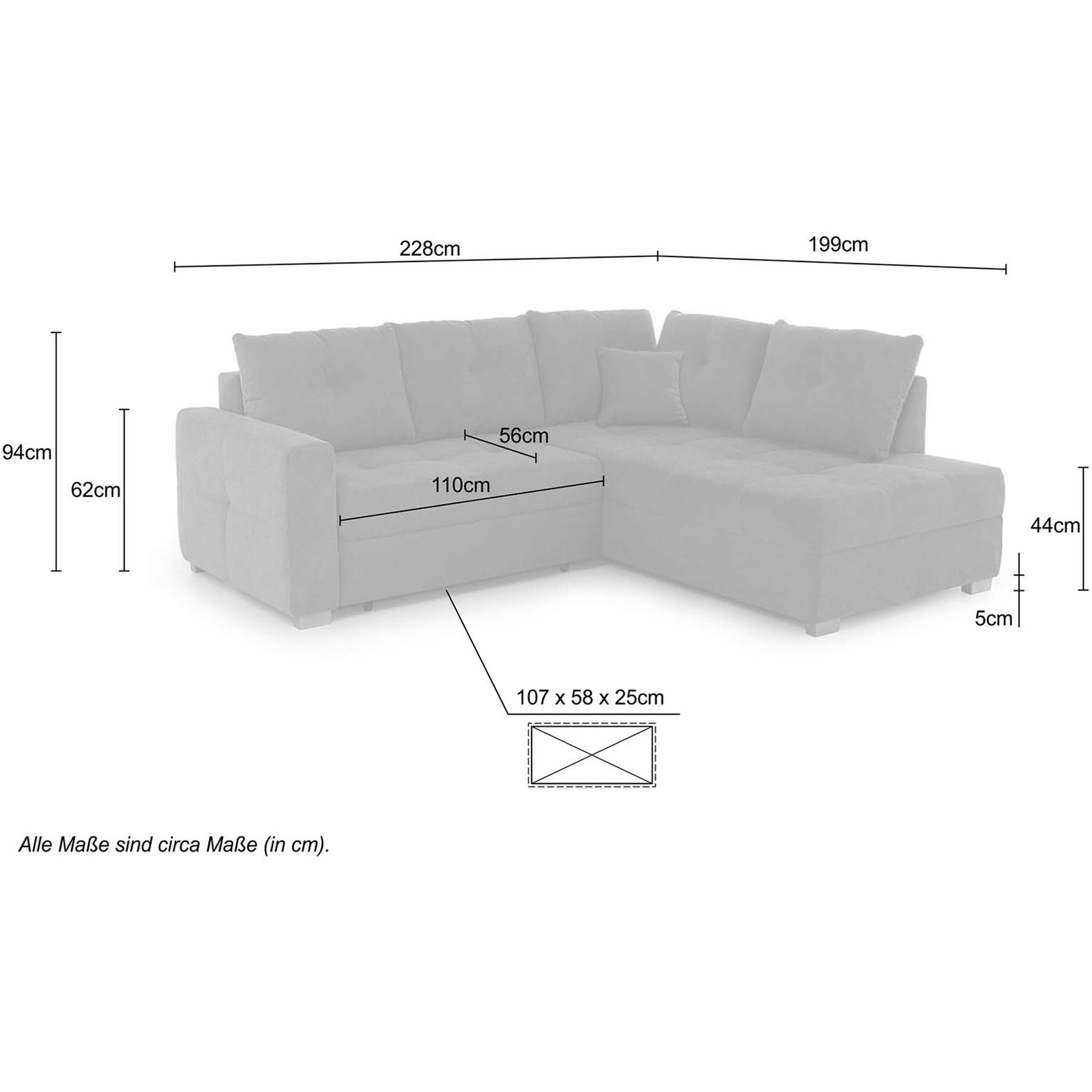 Ecksofa Leon Stoff Cord greige