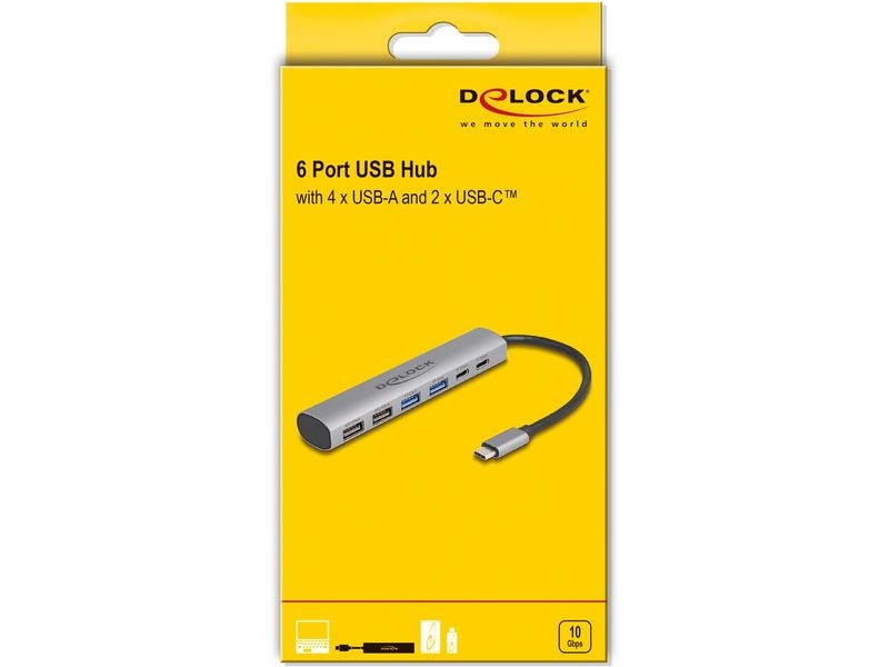 Delock USB-Hub 2x USB 3.1 Typ-C/1x 3.1 USB Type-A/1x USB 2. Delock USB Hub mit 6 USB Anschlüssen