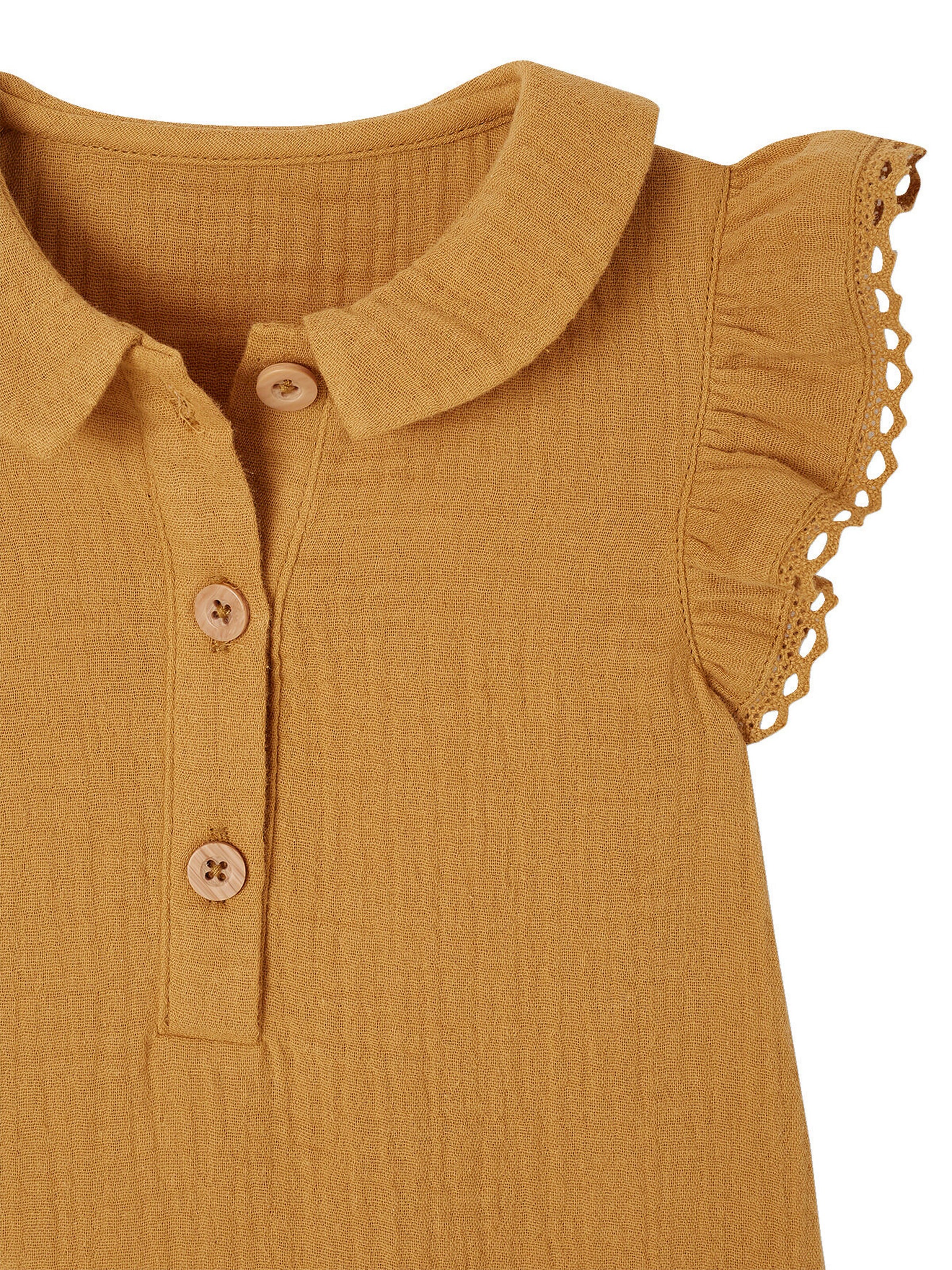 Vertbaudet Mädchen Baby Overall, Schmetterlingsärmel mit Stickerei karamell