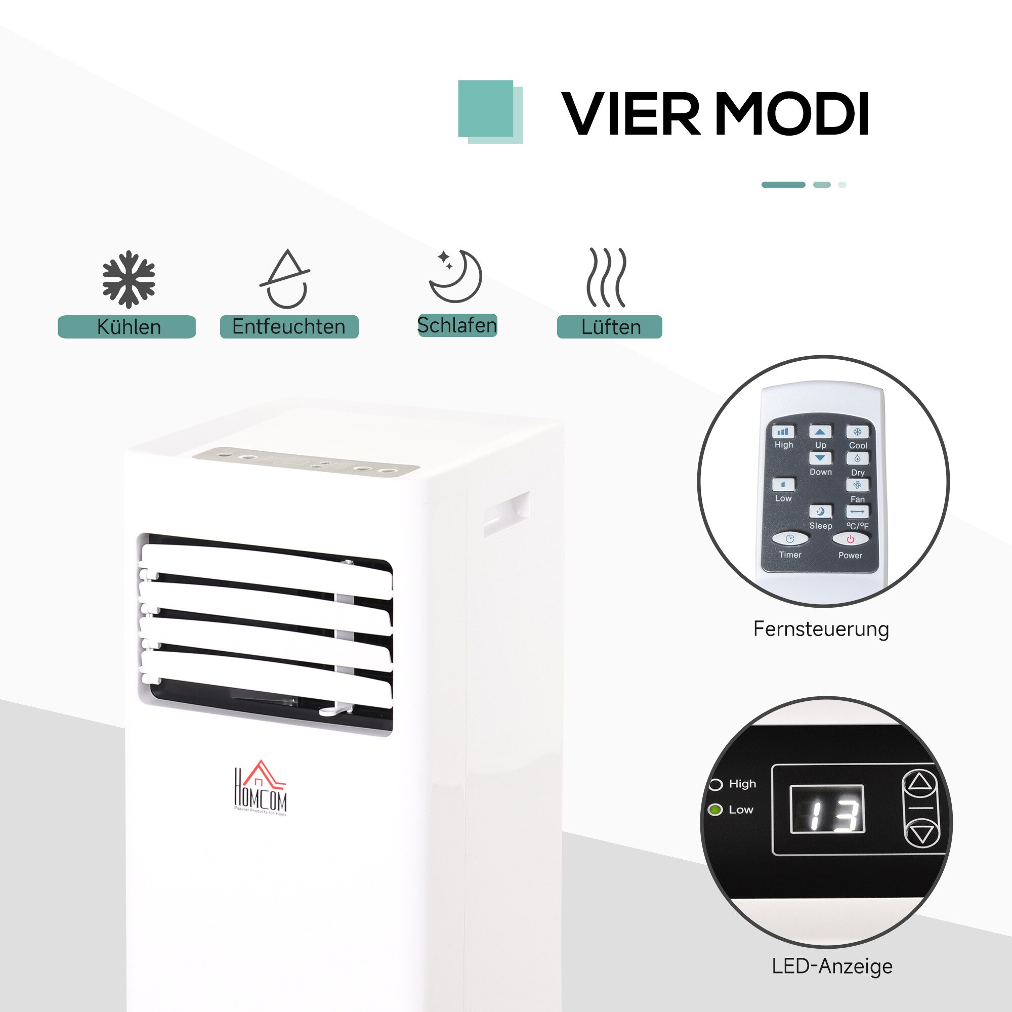 HOMCOM Mobile Klimaanlage mit 3 Modi und Fernbedienung weiß 30,5 x 32,8 x 67,8 cm (LxBxH)