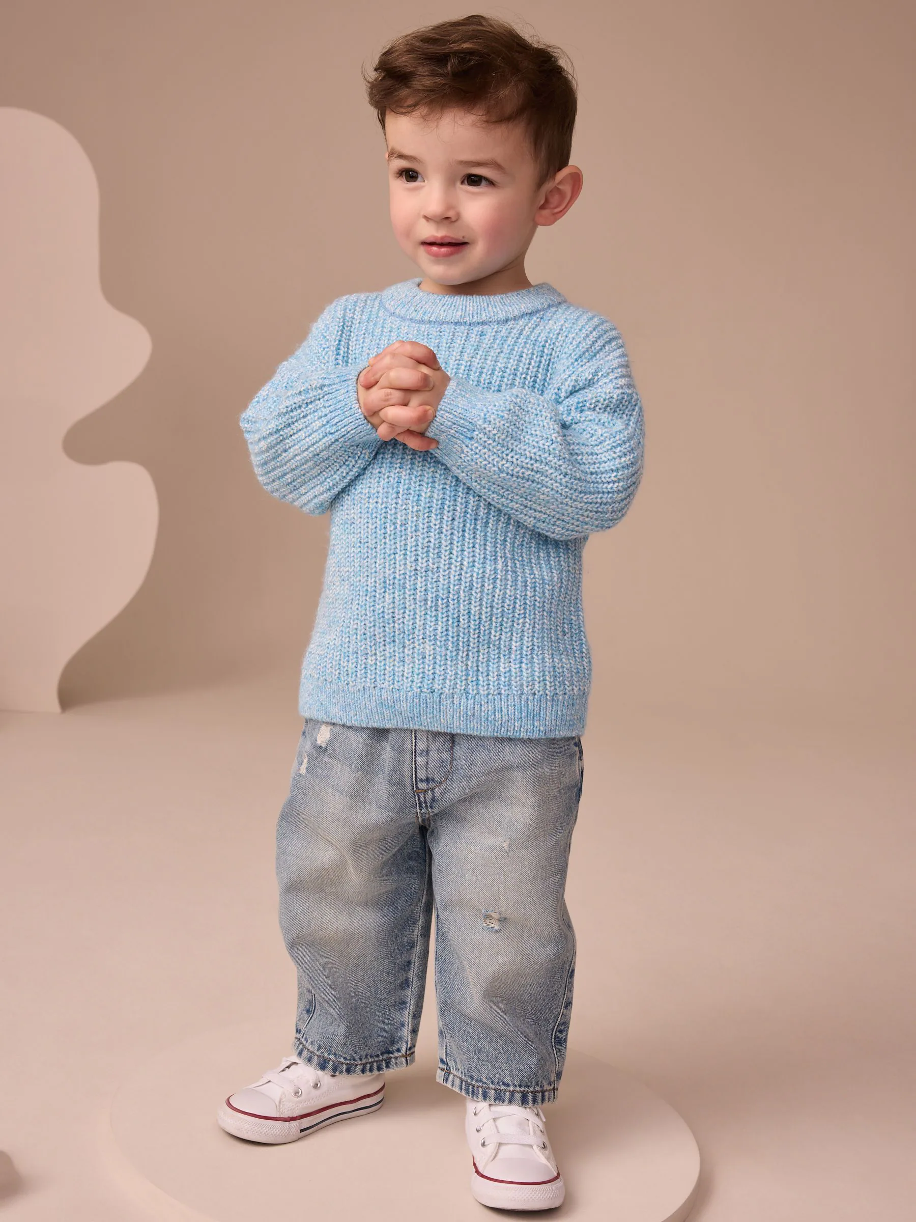 Blauw - Gebreide trui met ronde hals (3 mnd - 7 jr)