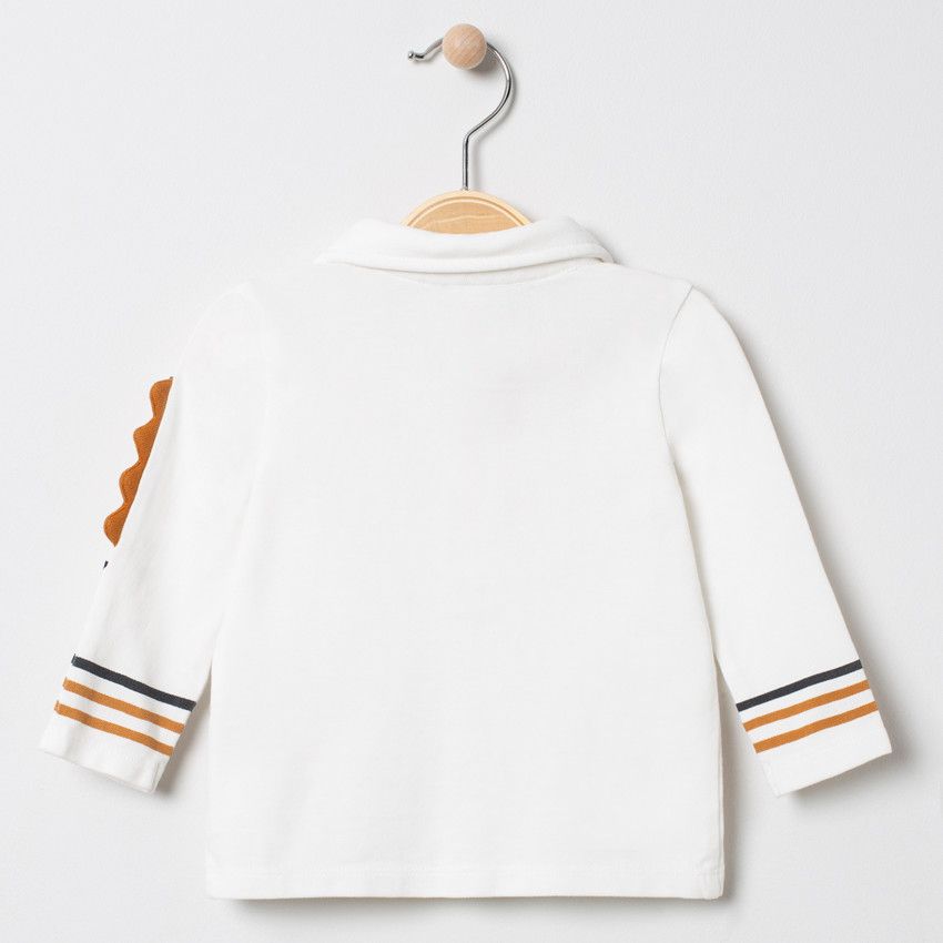 Polo manches longues à bandes et hérisson printé - Ecru