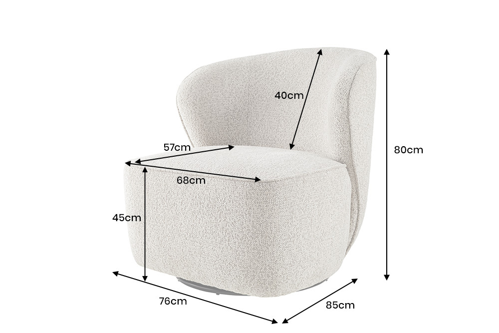 Drehbarer Design Sessel GATSBY taupe Bouclé Tweed Soft 360°