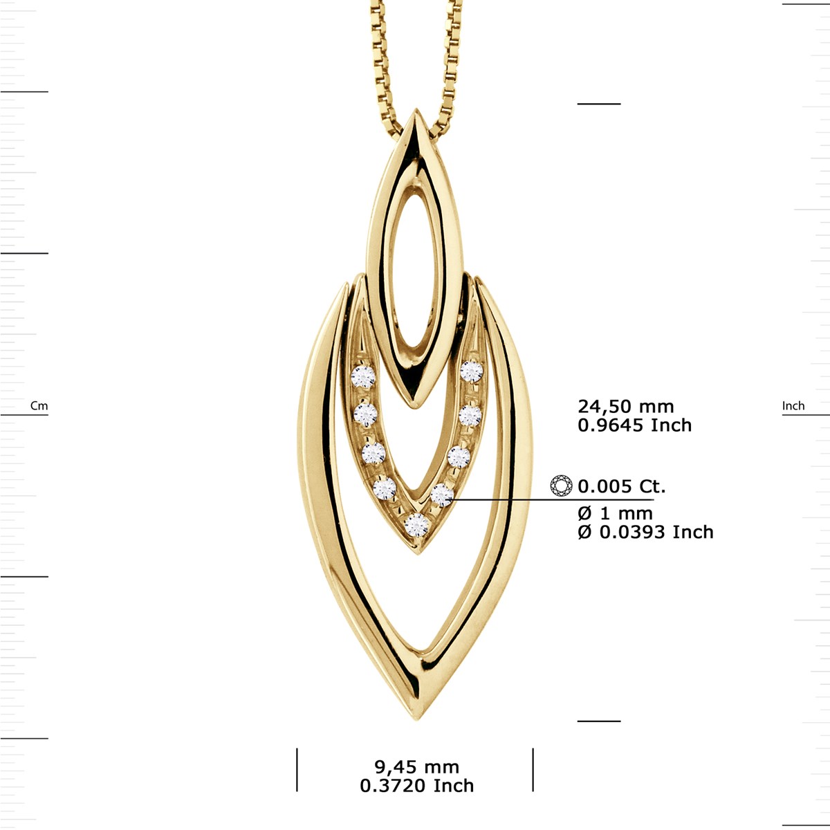 Collier FLAMME Diamants 0,050 Cts Or Jaune