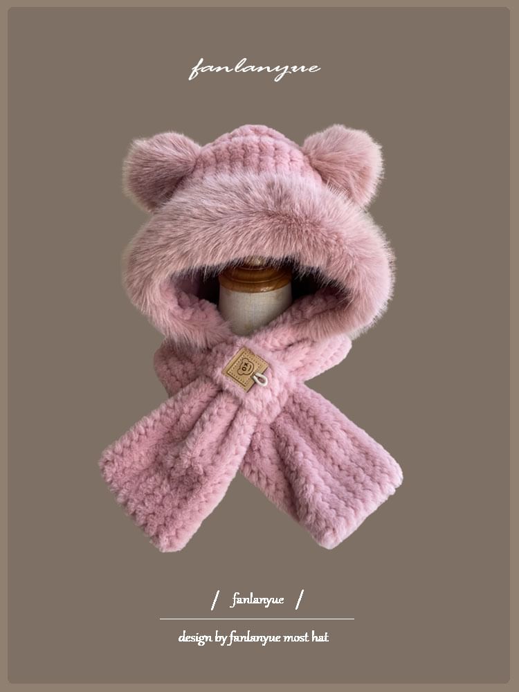Zaalouk - Bear Ear Fluffy Hooded Scarf