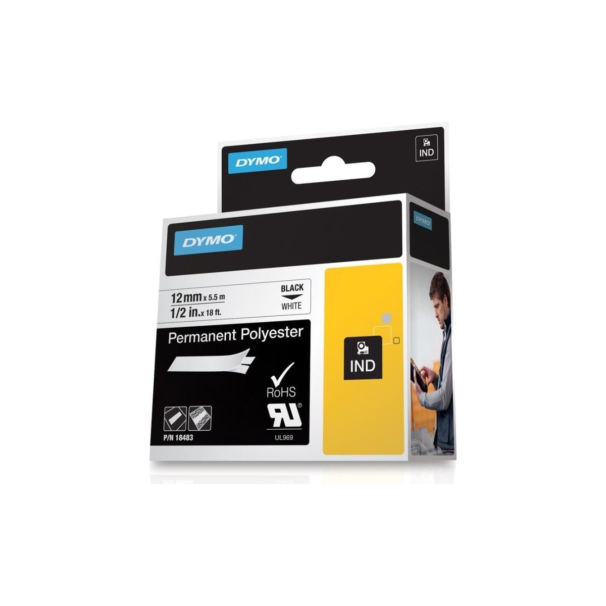DYMO RhinoPRO merketeip perm poly 12mm hvit