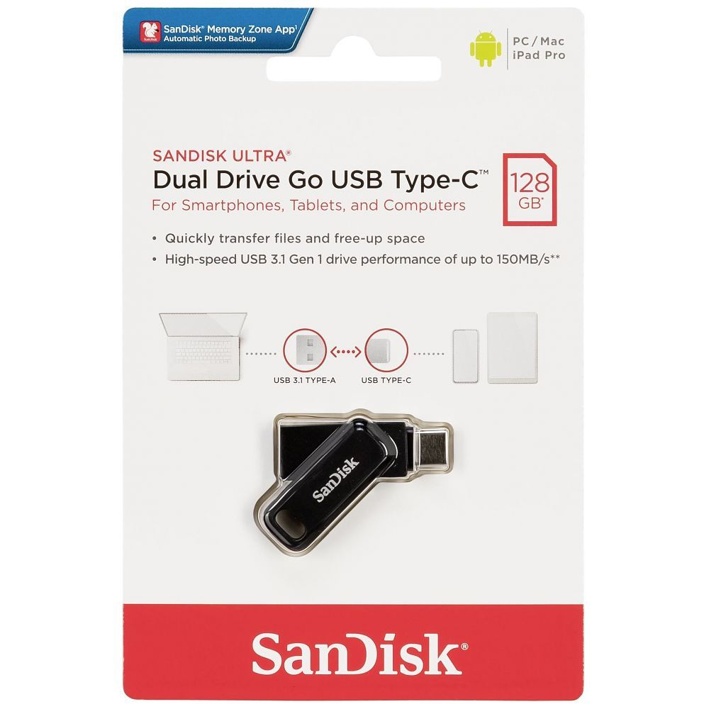(128GB) Ultra Dual Drive Go USB C / USB 3.1 Speicher Stick Flash Drive 150Mbps (SDDDC3-128G-G46) - Schwarz