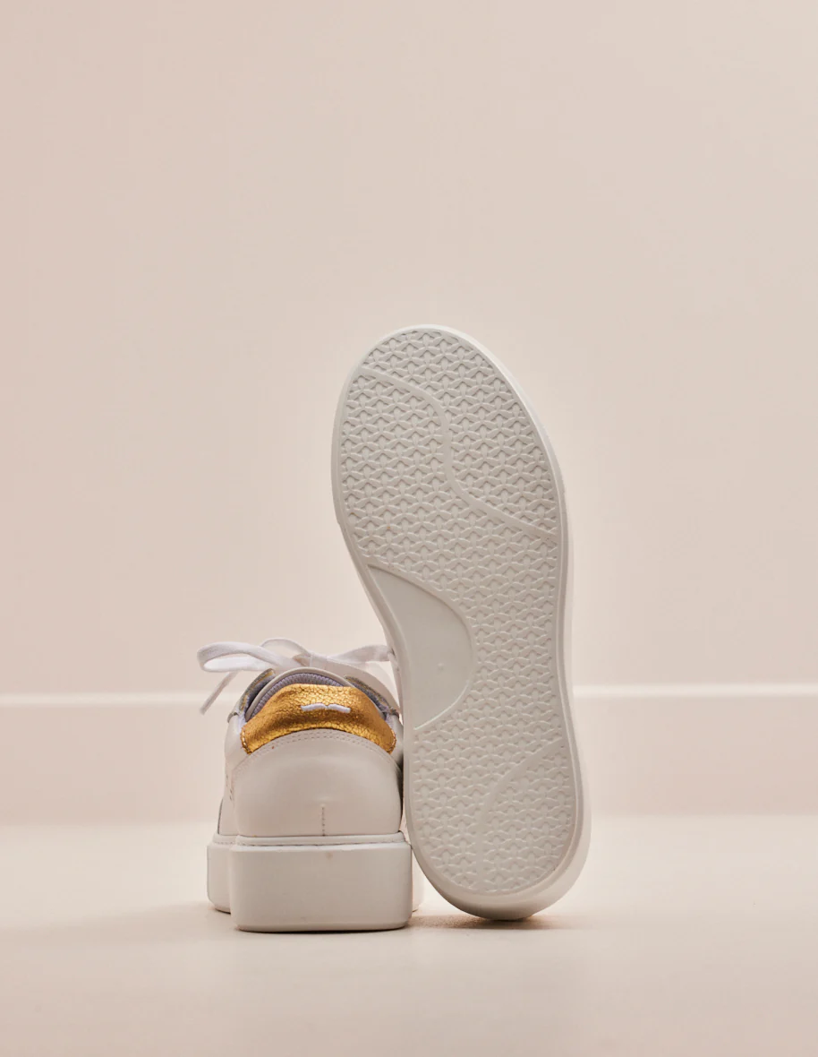 Baskets basses Apolline - Cuir blanc et lamé doré