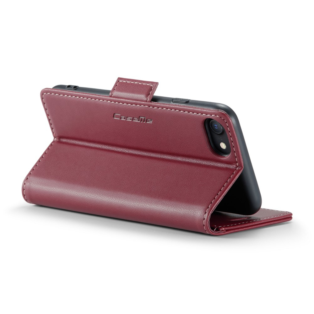 iPhone SE (2022/2020) / 8 / 7 / 6S Leder Tasche Flip Wallet Etui mit Kartenfächern Litchi Look (RFID Schutz) - Rot