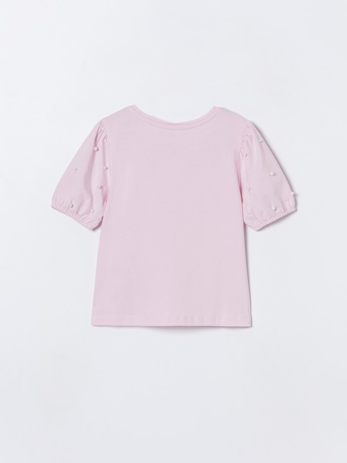 Camiseta com pérolas - Rosa claro