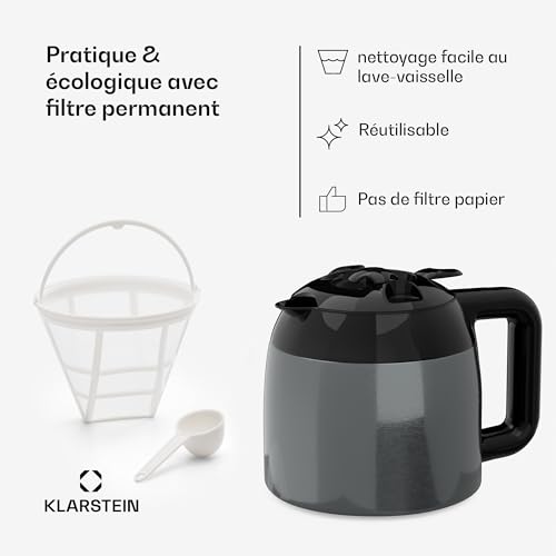 KLARSTEIN Cafetiere 1.2L avec Filtre, Cafetières, Machines à Café et Machines à Expresso 800W, Cafetière Electrique en Acier Inoxydable, Machine à Café à Filtre, Machine a Cafe Chaud et Glacé : Cuisine et Maison
