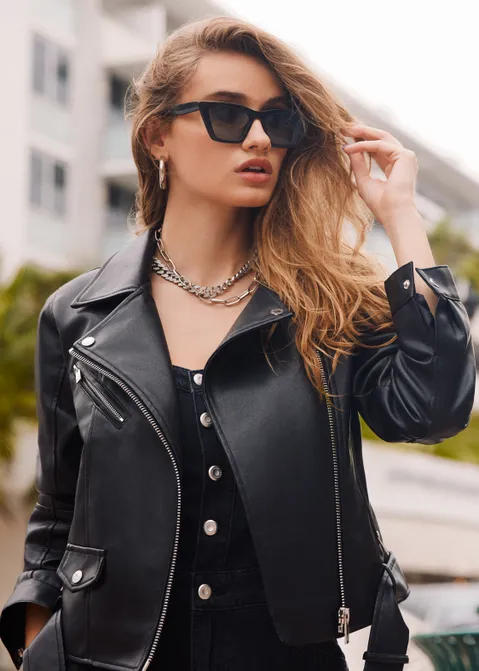 Pu Zip Jacket zwart (ZWART)