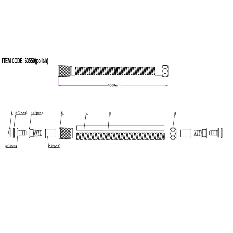 Metalen doucheslang 1,5m RVS gepolijst