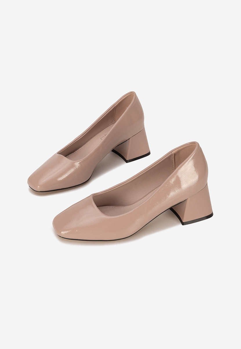 Chaussures vernies à talon épais beige Mesena