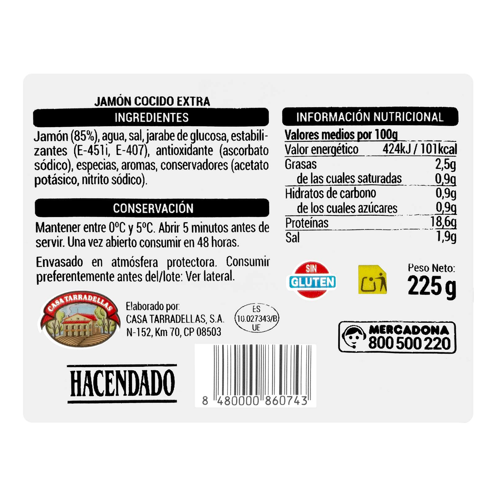Jambon extra-cuit Hacendado, fines tranches