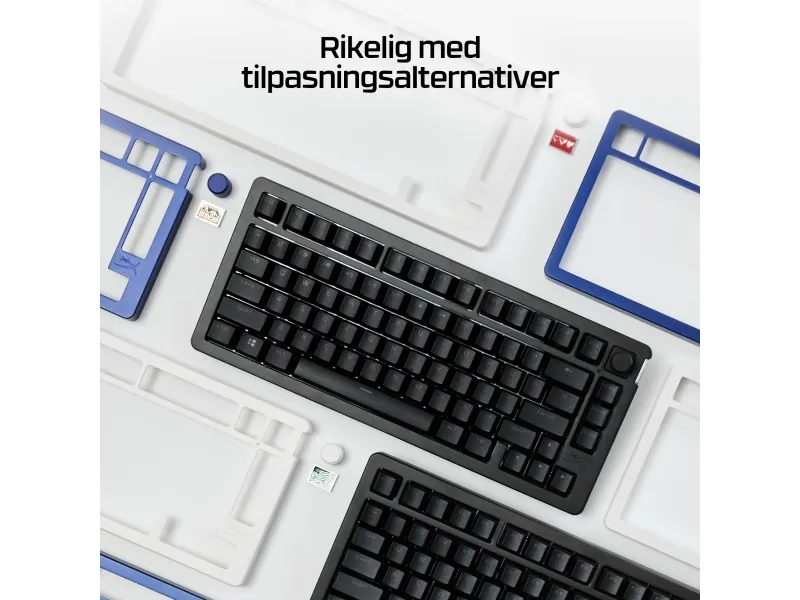 HyperX Alloy Rise - Tastatur - 1000 Hz pollingfrekvens, 100% anti-ghosting, 80 millioner tastetryk - 75% - bagbelyst - trådløs - 2.4 GHz, Bluetooth, USB-C - tastkontakt: HyperX Linear - sort