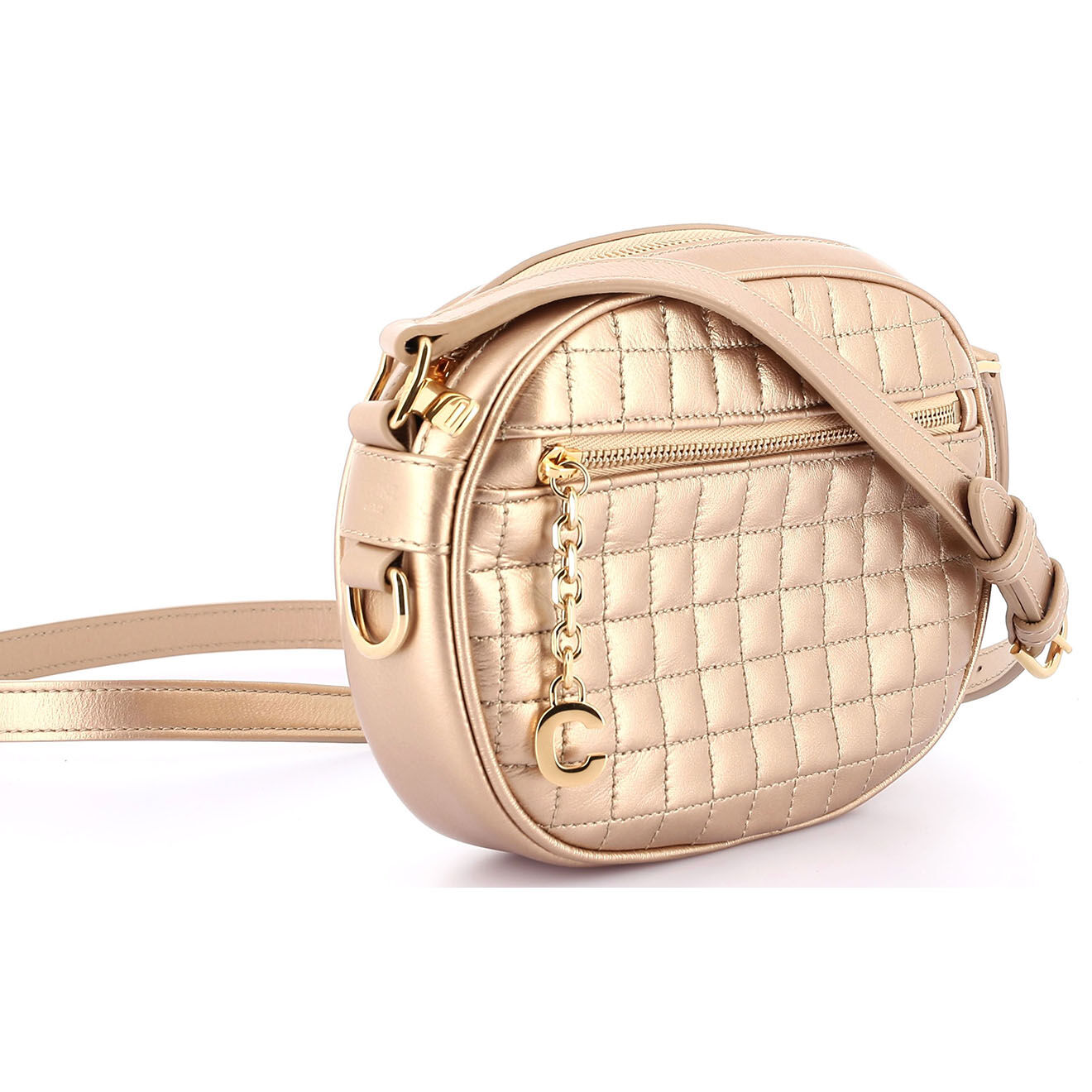 Celine Sac bandoulière en Cuir Petit Celine doré - Parfait état - Longueur 17 cm