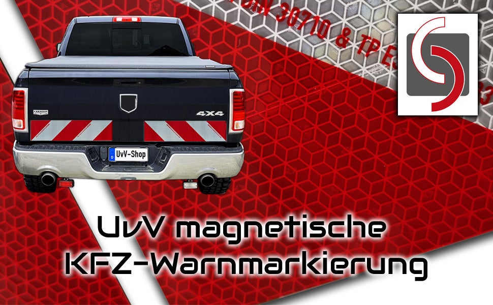 UVV-Reflex voertuigwaarschuwingsmarkering, zelfklevend, set volgens DIN 30710 voor 1 voertuig met 4 stroken - 4x141x564 - 2 x linkswijzend, 2 x rechtswijzend