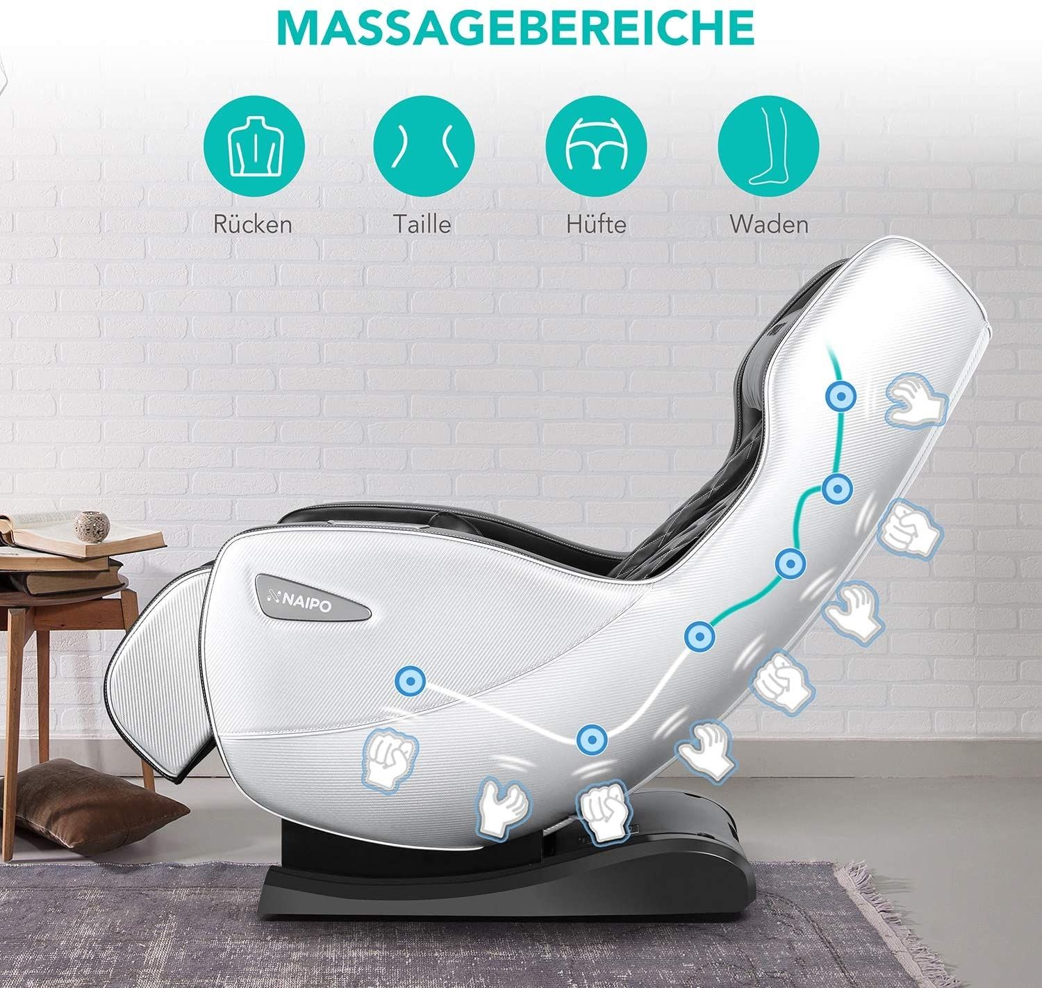NAIPO Shiatsu Massagesessel Bluetooth 3D Surround Sound Musik weiß