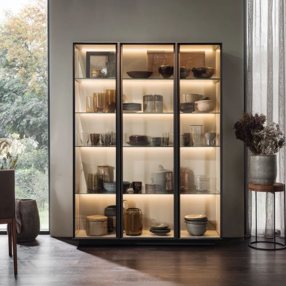 Vitrine Glas Holz 180x40x200 cm - Schwarz - Modernes Design