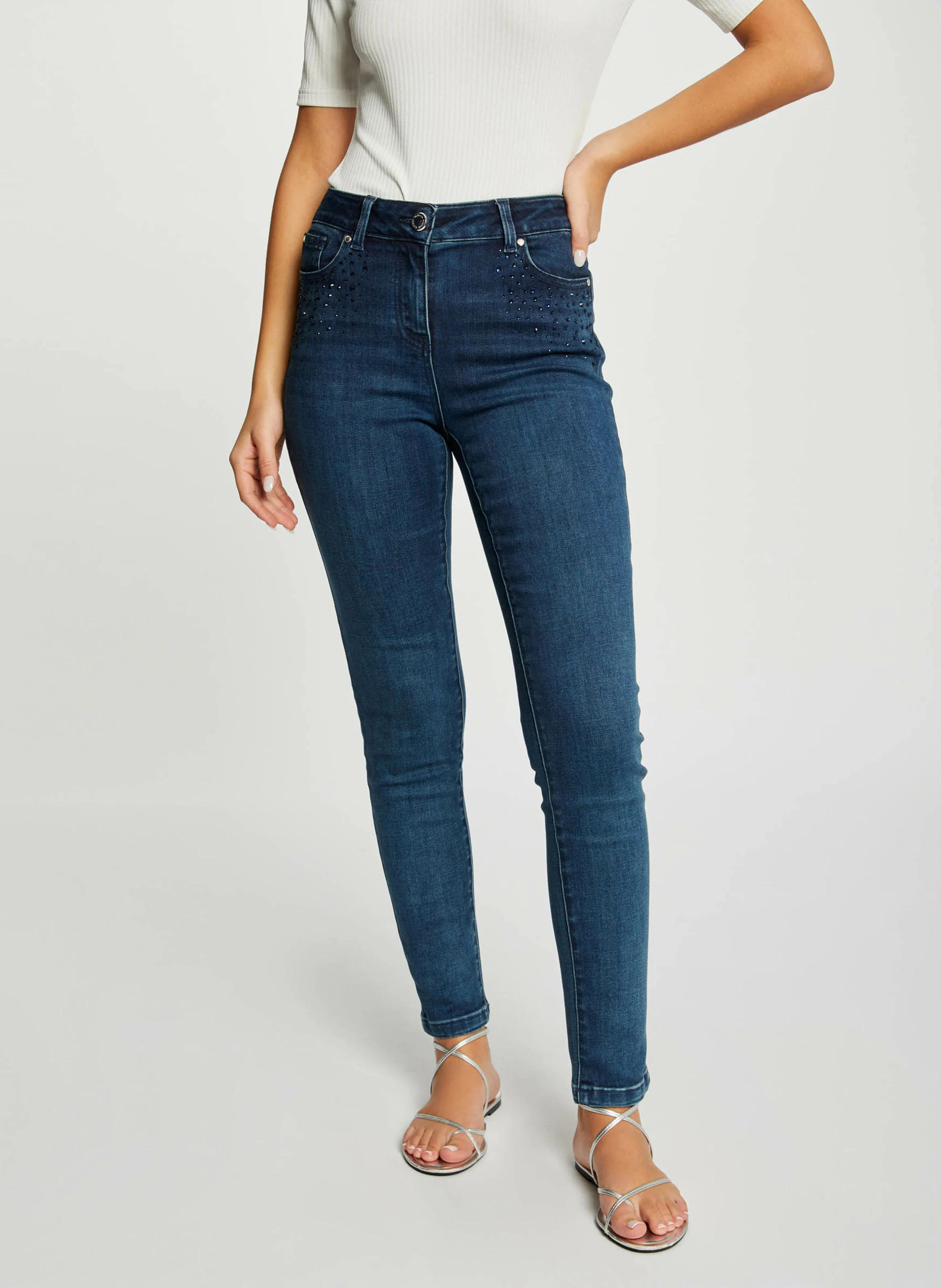PELO - Jean slim taille haute en coton mélangé | Bleu