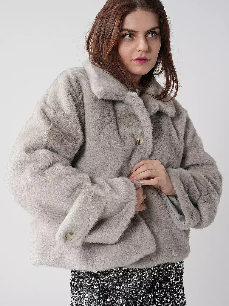 MEOTINE Jacke in Felloptik hellgrau