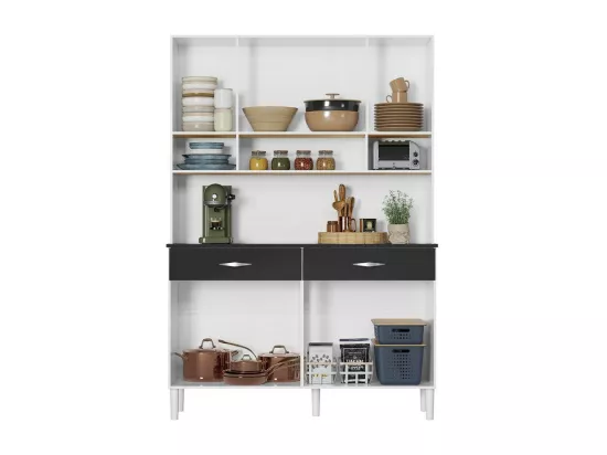 Buffet 8 Portes 2 Tiroirs 9 Niches Blanc et Noir Vogue L 122.5 H 176 P 36.3 cm