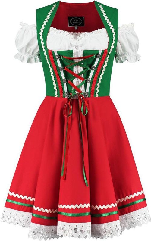 Dirndl Jurk - Rood Groen - Oktoberfest - 2 Delig - Katoen