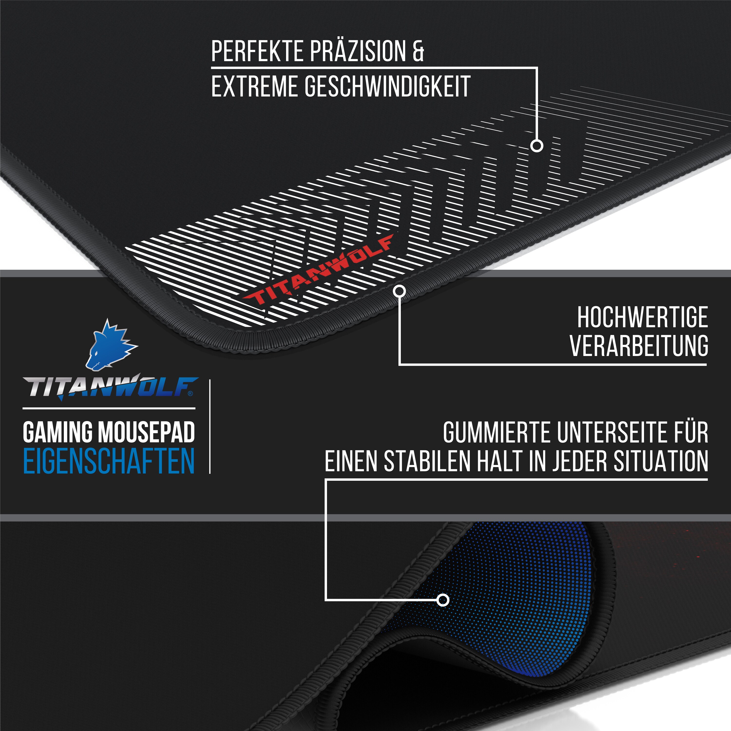 Titanwolf Gaming Mauspad, XXXL Speed Mousepad 1200 x 600 mm, Geschwindigkeit & Präzision, Blood