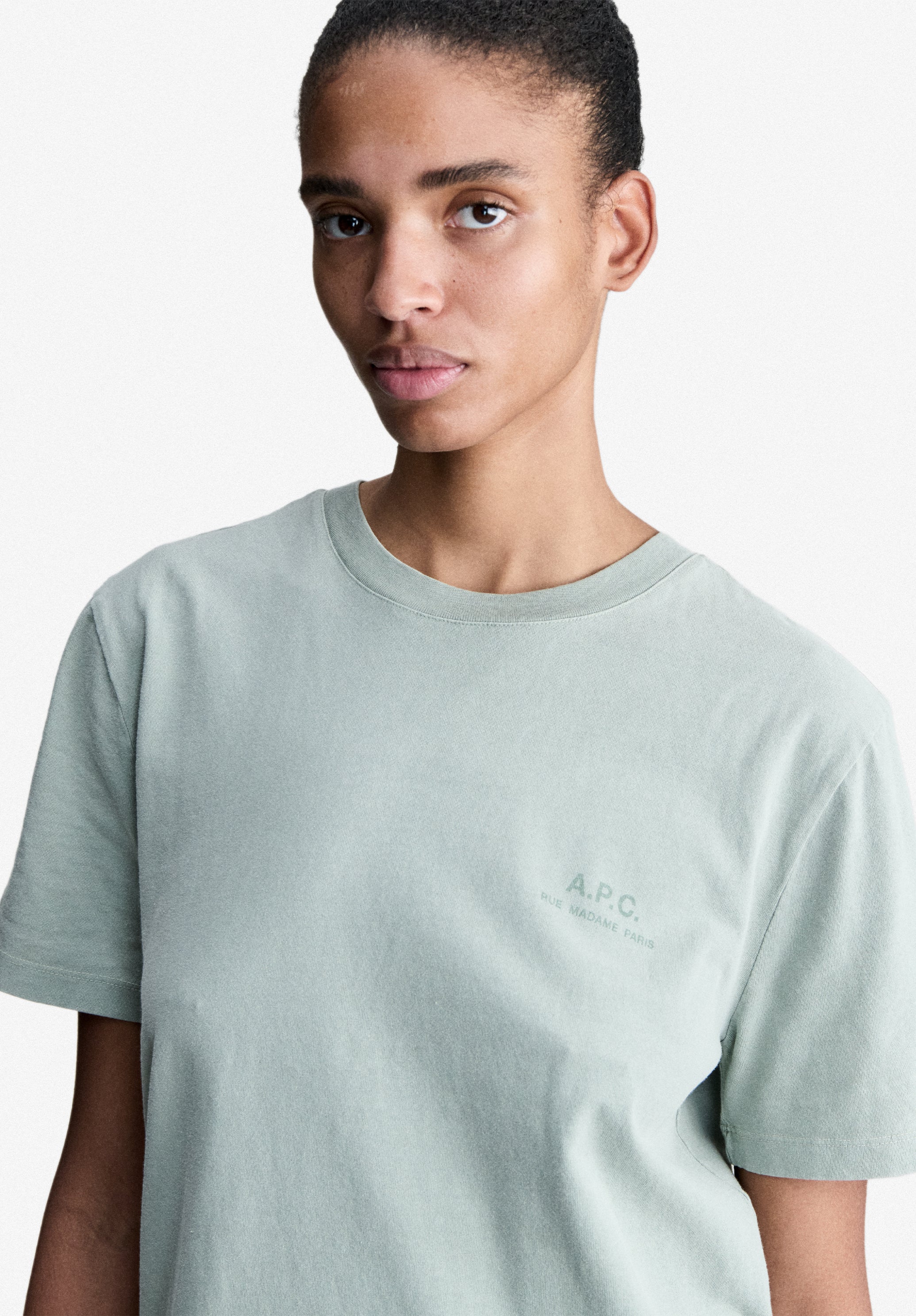 T-shirt vert grisé à logo A.P.C. Rue Madame - Vert grise