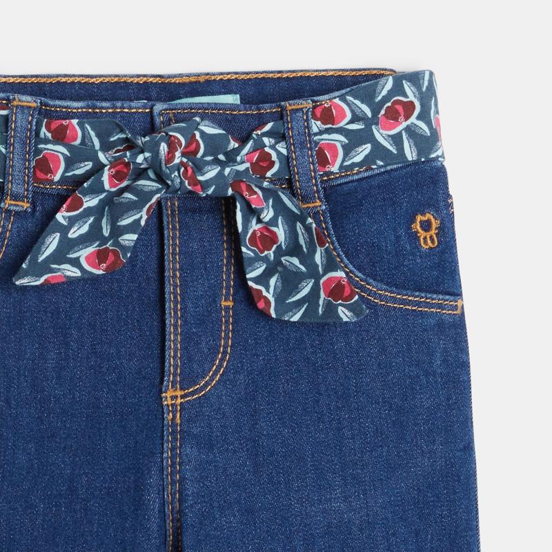 Jean large ceinture fleurie bleu bébé fille Bleu
