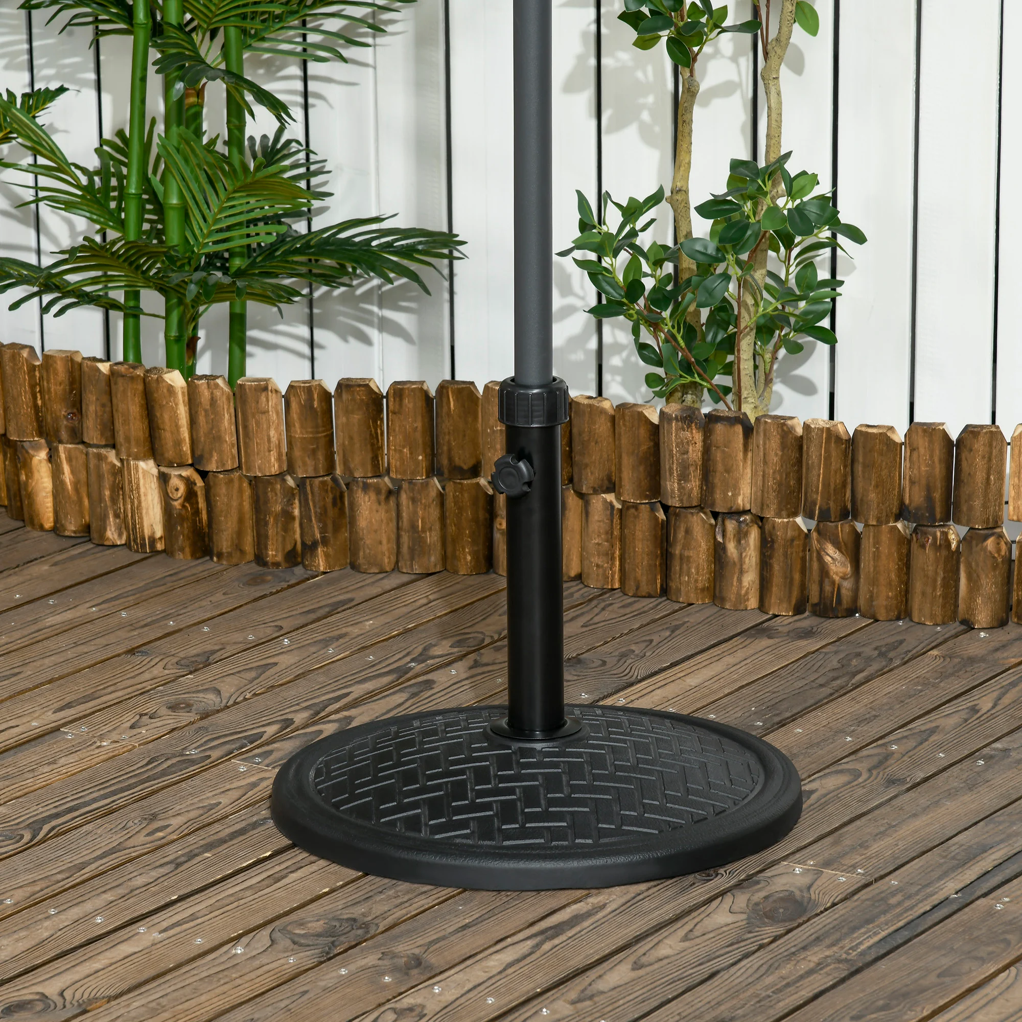 Base de concreto para guarda-sol Outsunny, 14 kg, compatível com mastros de 32 a 38 mm de diâmetro, ideal para jardim, terraço e pátio, 46 x 34 cm, preta.