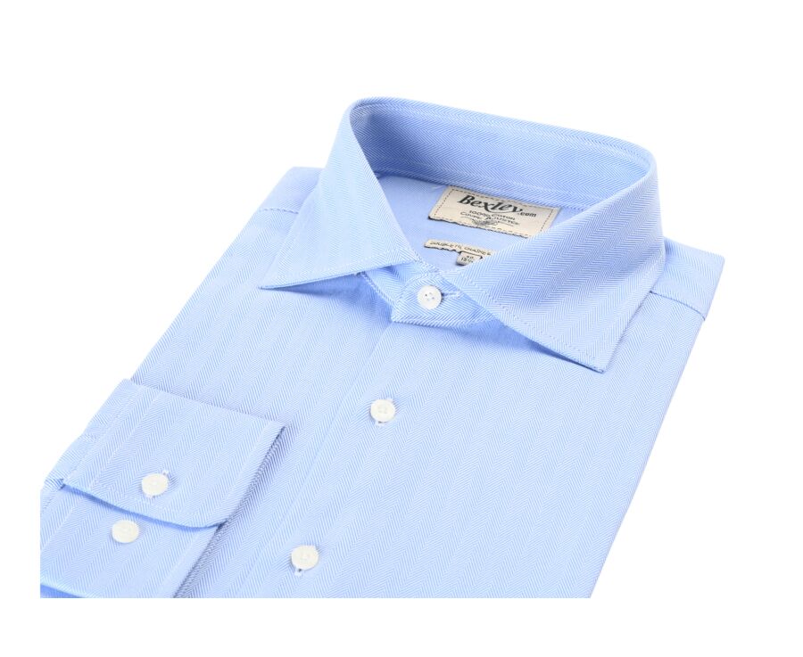 Chemise bleue twill chevrons - Col italien - LUIGI