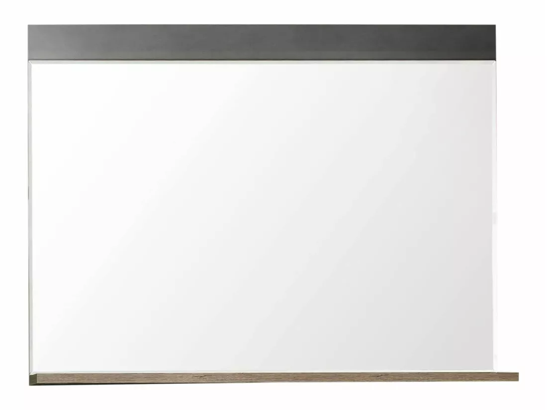 Meuble d'entrée - Miroir avec tablette en mélaminé coloris gris ciment. L - H - P : 90 - 62 - 20 cm
