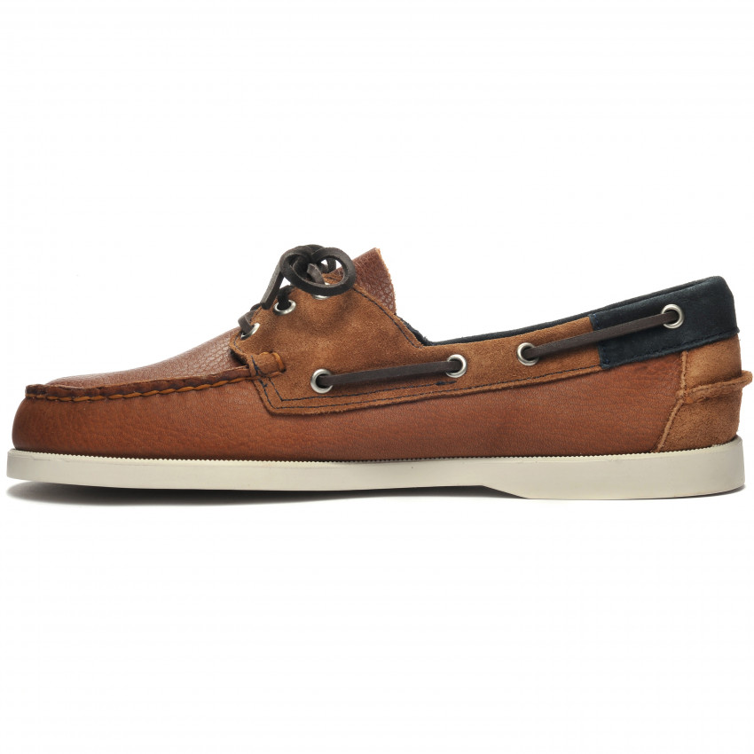 DOCKSIDES PORTLAND THREE EYES LEA SUEDE Blue Navy-Cognac-DkBr-Chaussures bateau pour homme en cuir
