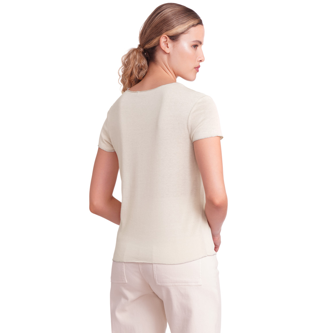Gina Collection Damen T-Shirt mit glänzender Abschlussnaht beige