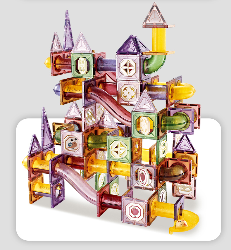 (133-tlg. Set) 3in1 Magnet Bausteine DIY Kinder Spielzeug Lernspiel inkl. Magnetische Fliesen / Sticks / Pyramiden Bausteine - Bunt