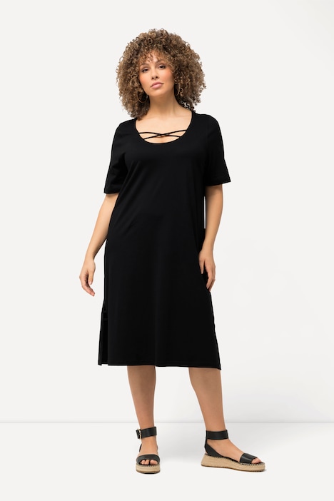 Jerseykleid, Zierbänder, A-Linie, Rundhals, Halbarm