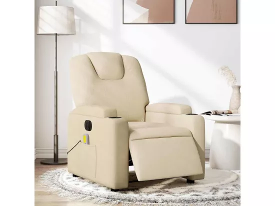 Fauteuil inclinable massant électrique crème tissu