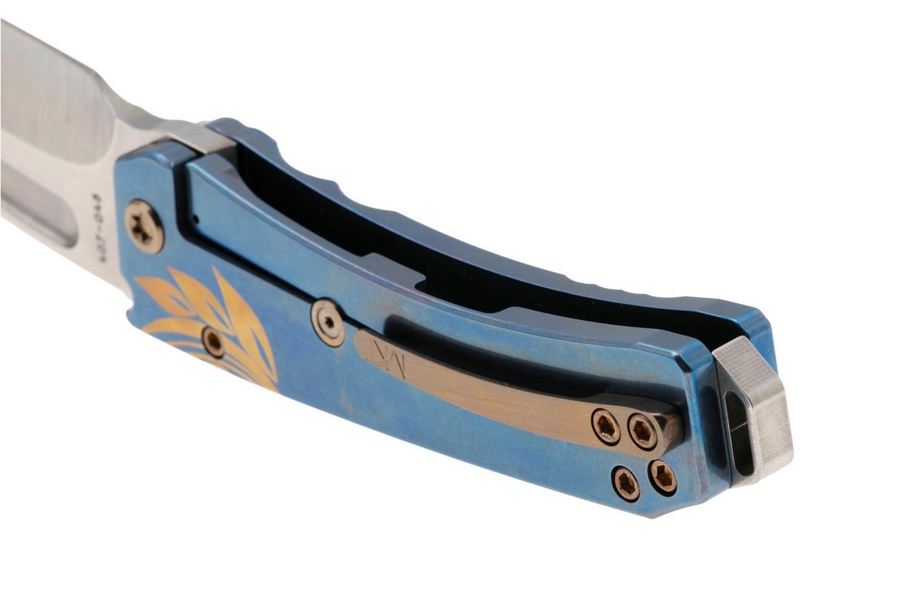 Medford Midi Marauder 25-MM-02, Tumbled S45VN Droppoint Blade, Blue Bronze Grooves Scallops, Laurel Leaf Filigree Handle, Bronze Hardware zakmes