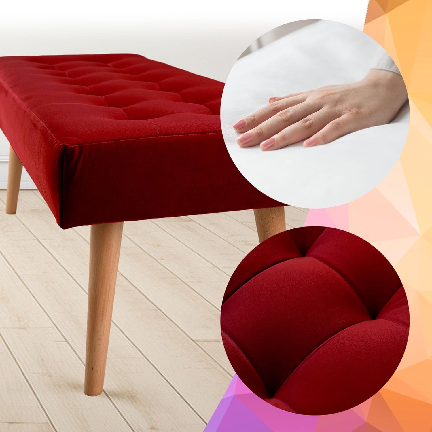 MG Design Polsterbank 45 × 120 cm in Rot – stabiles Holzgestell, weich gepolstert, samtig-weiche Oberfläche mit dezentem Schimmer, pflegeleicht – für Wohnzimmer, Schlafzimmer & Flur