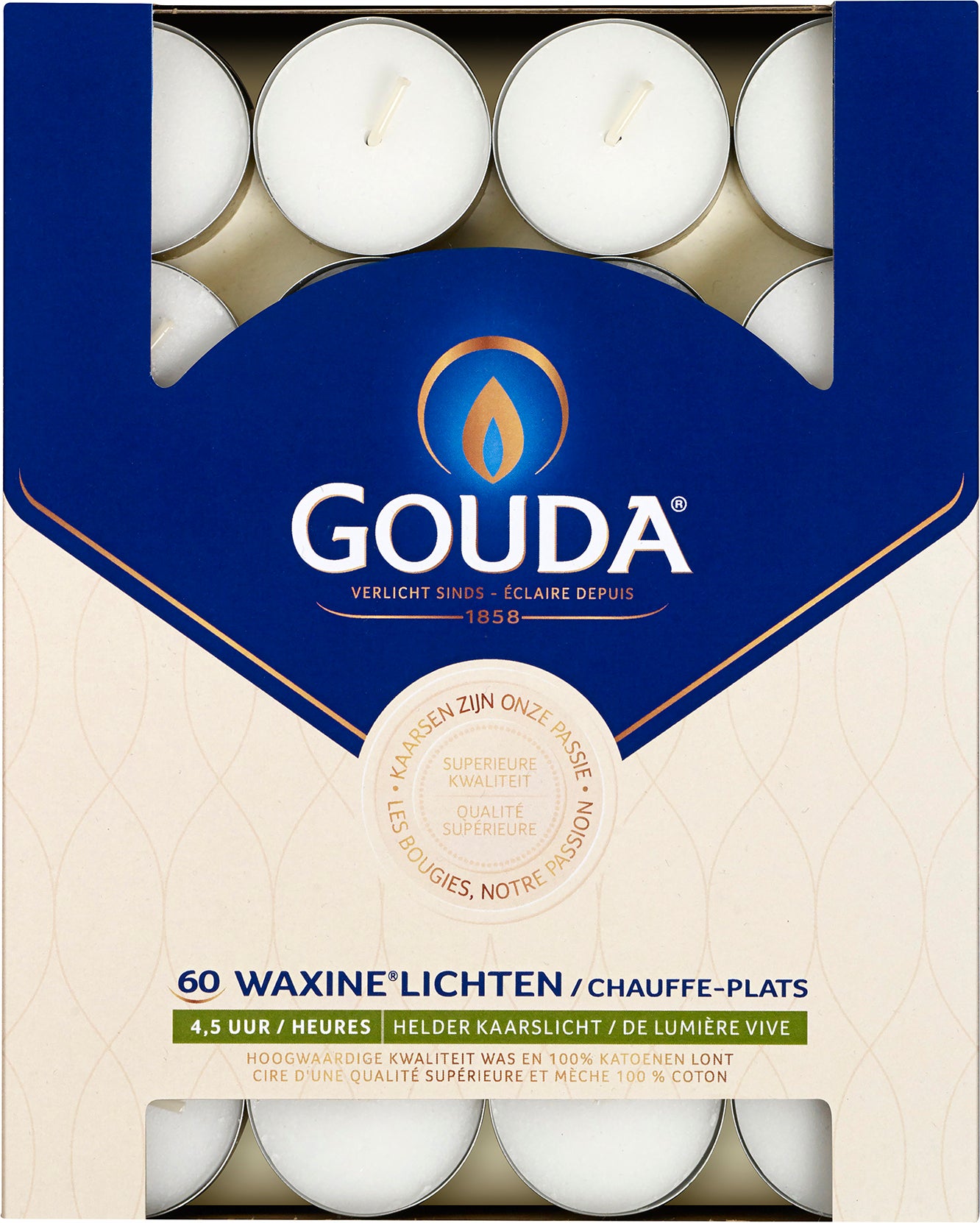 Gouda Waxinelichten wit 4,5 uur 60 stuks