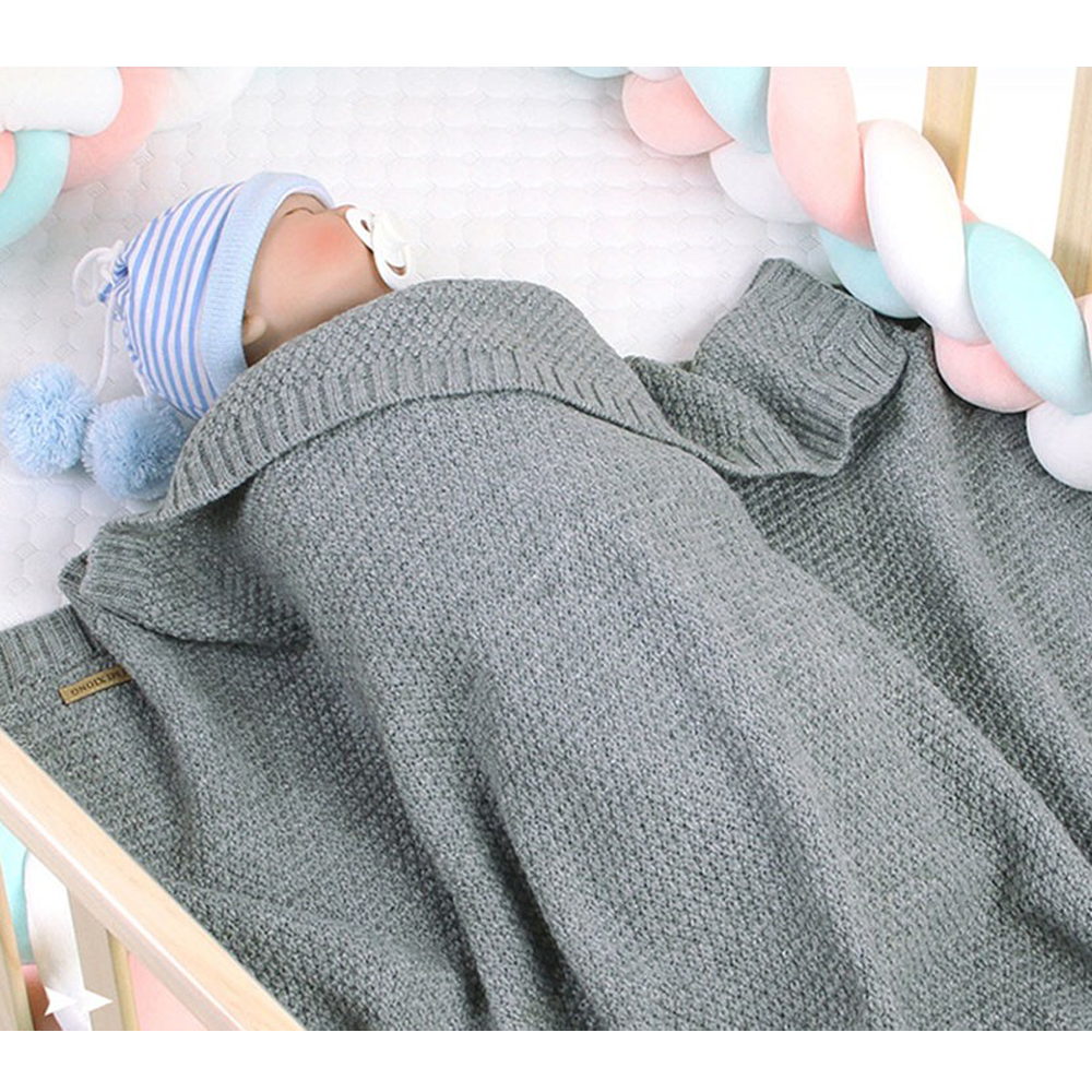 (100x80cm) Baby Kuschel Decke Bettchen / Kinderwagen Häkeldecke für Neugeborene - Creme